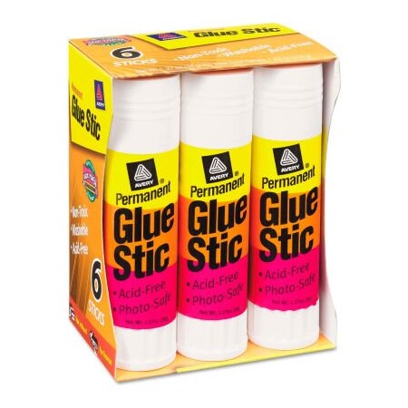 Avery® Permanent Glue Stics, White Application, 1.27 Oz, 6/Pack